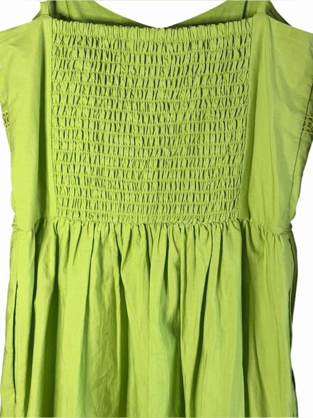 Bright Lime Eyelet Midi Dress with Spaghetti Straps —#128 - Picture 4 of 6